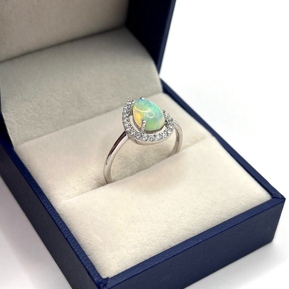 Pear Cut Natural White Opal and White Topaz Ring - Picture 6 of 8